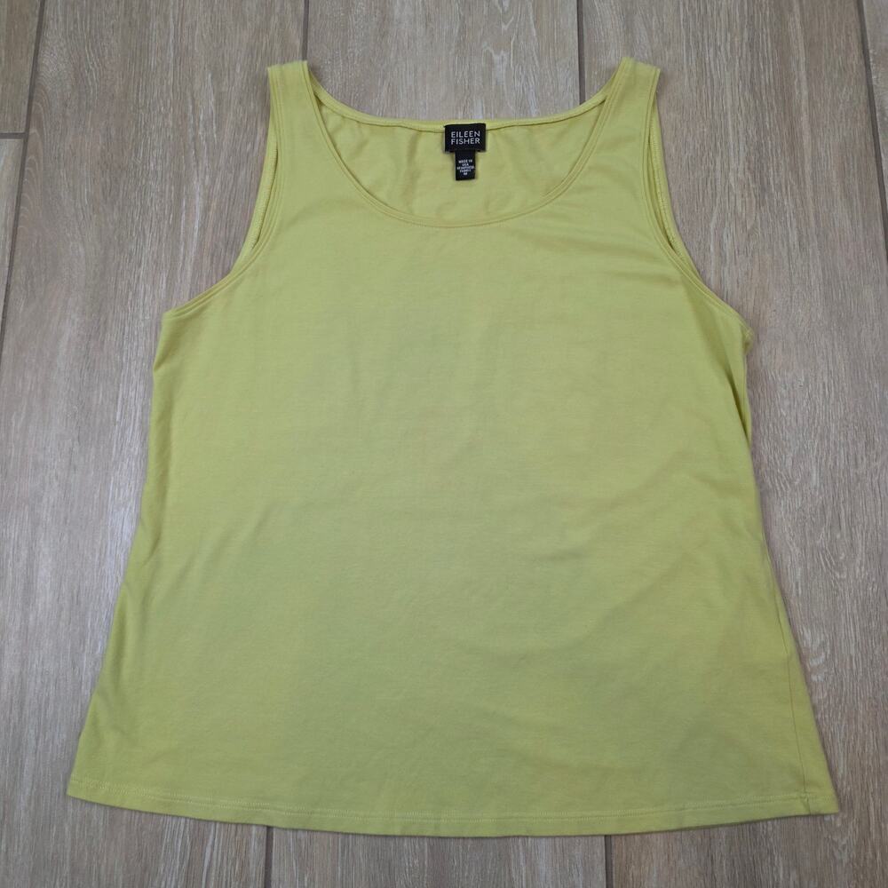 Eileen Fisher Organic Cotton Tank Top M Chartreuse Green Scoop Neck USA U0464M